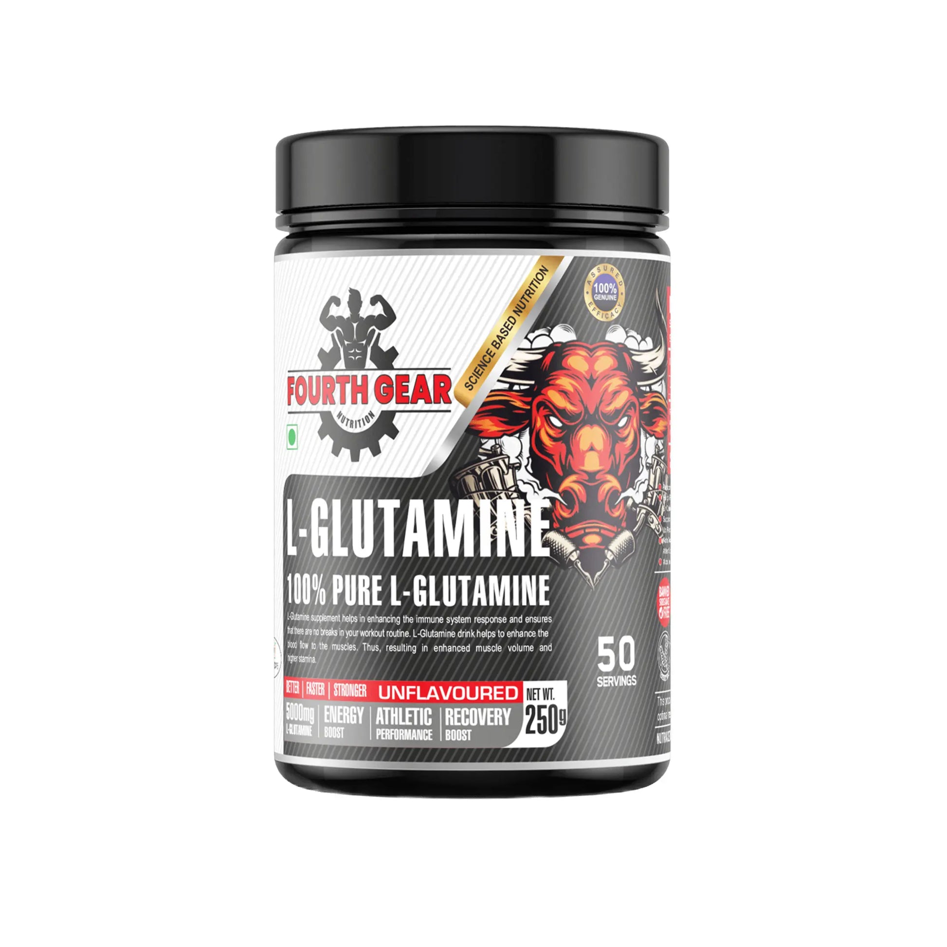 FOURTH GEAR L-Glutamine 5000mg | 250g Unflavored Muscle Recovery