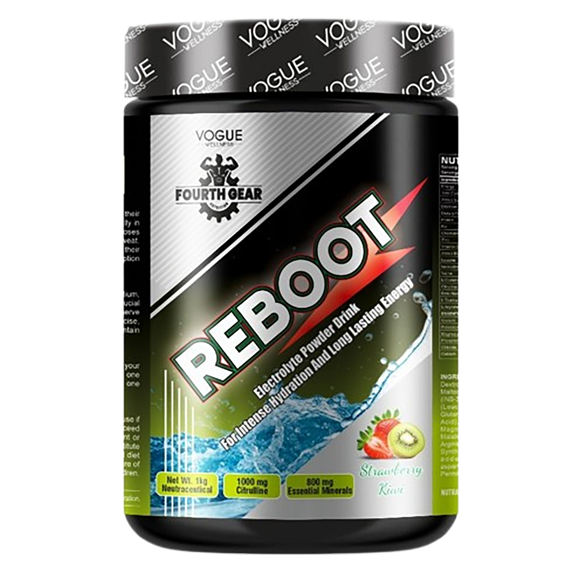 Fourth Gear REBOOT Electrolyte Powder Drink | Strawberry Kiwi Flavour | For Intense Hydration & Energy